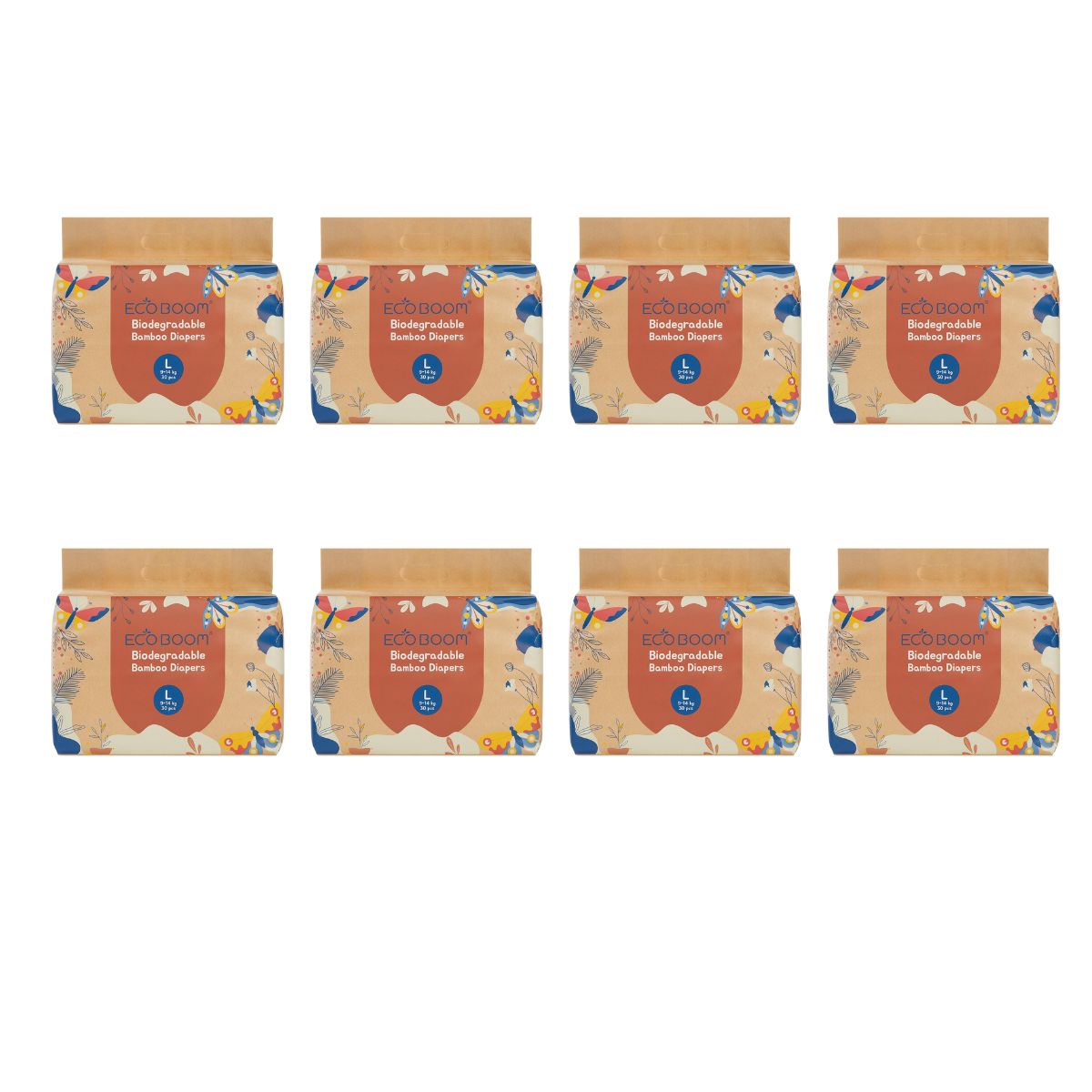 ECOBOOM- Pañal Ecológico de BAMBÚ Eco Boom. 70% Biodegradable, Hipoalergénico (TALLA 4/L 9-14 KG, PACK 8 BOLSAS, TOTAL 240 PAÑALES)