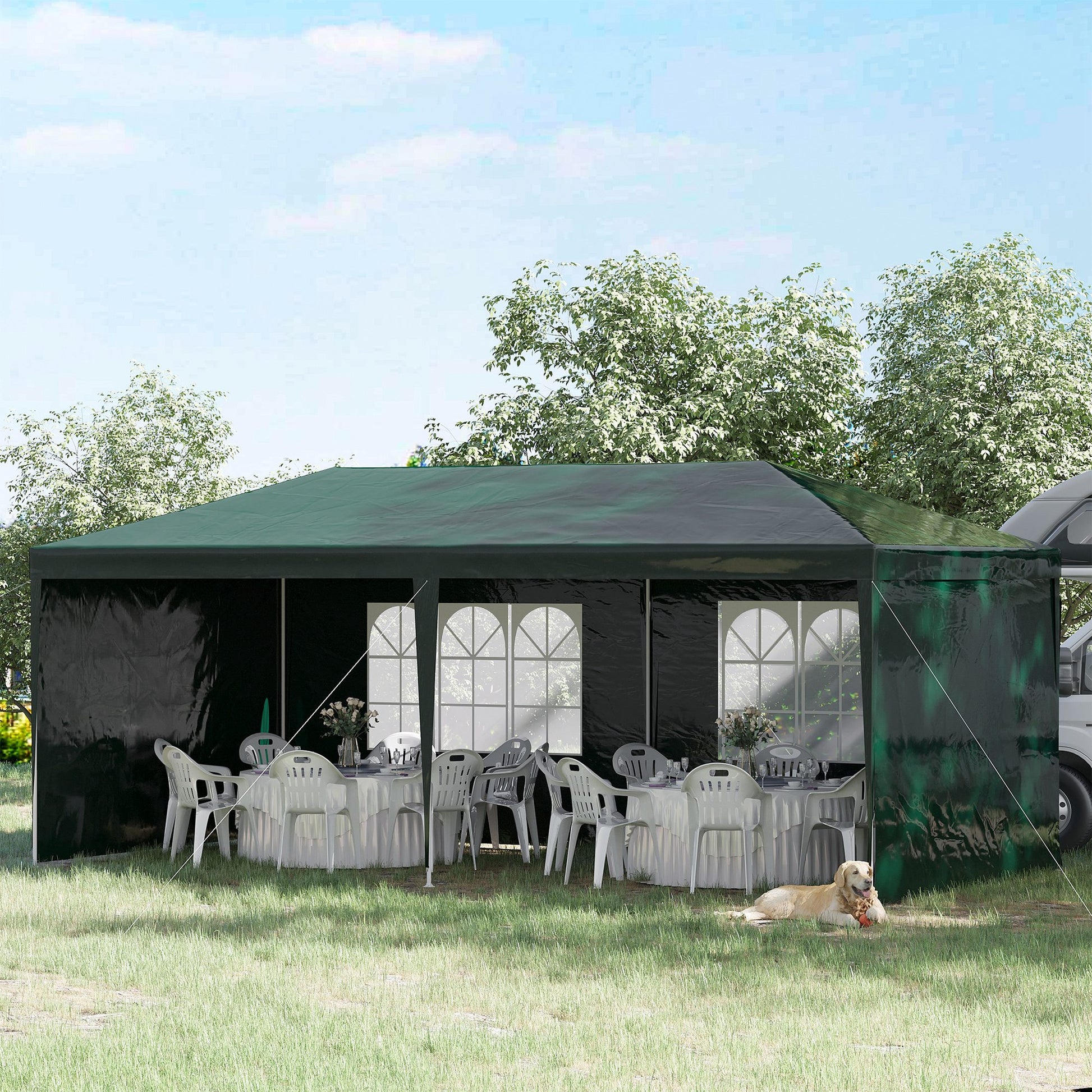 Outsunny Carpa De Jardín 6x3 M Con 4 Paredes Laterales 2 Ventanas Visibles Verde_1