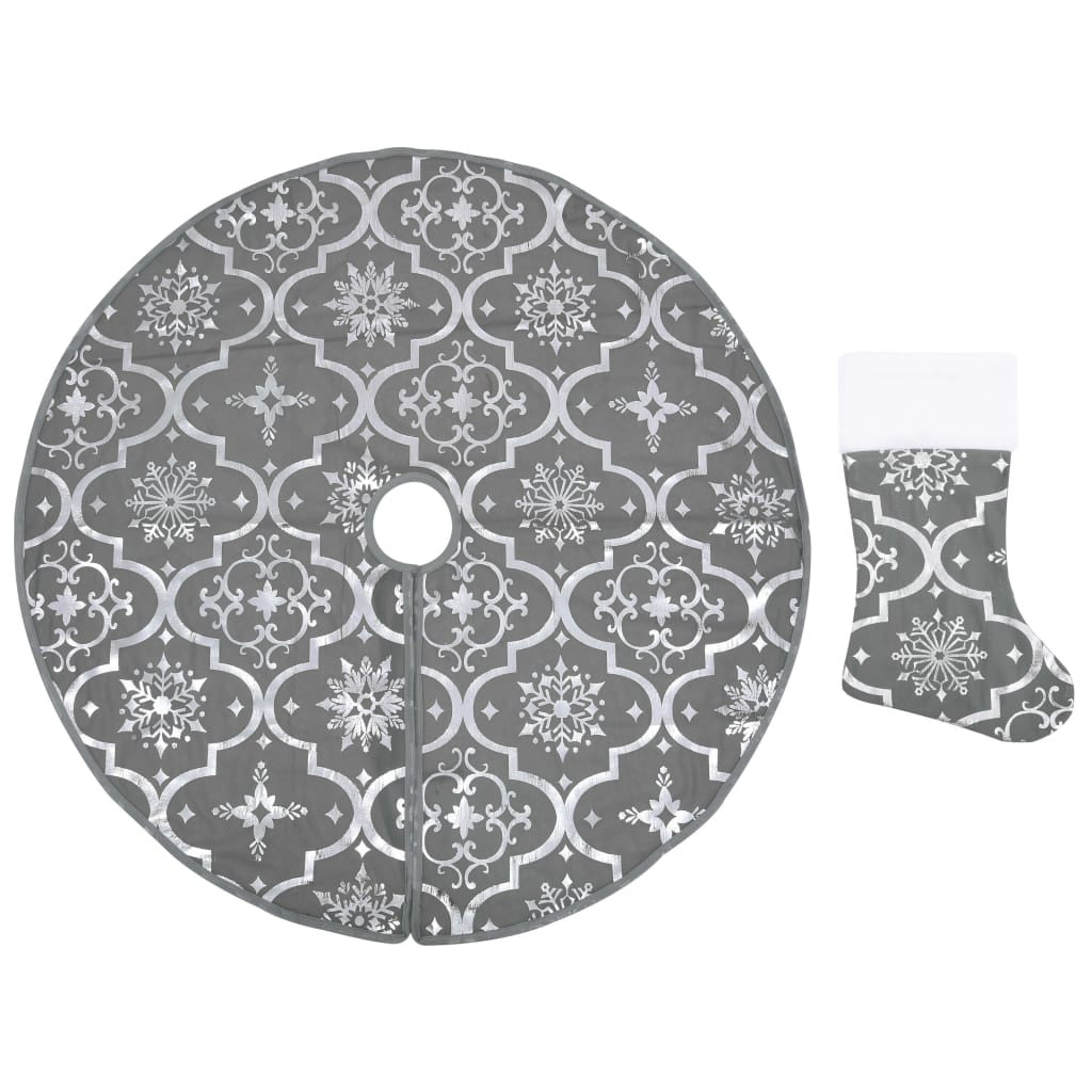 Vidaxl Falda Del Árbol De Navidad De Lujo Con Calcetín Tela Gris 150cm_0
