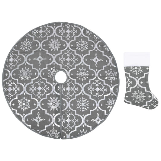 Vidaxl Falda Del Árbol De Navidad De Lujo Con Calcetín Tela Gris 150cm_0