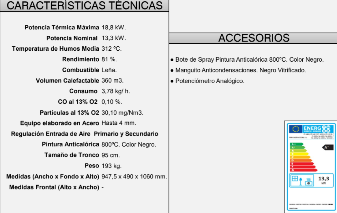 BRICOSOL Estufa de leña frontal con leñero y turbinas FM Modelo M-122 LK_2