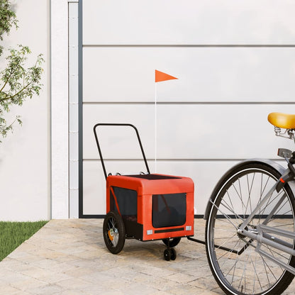 Remolque De Bicicleta Mascotas Hierro Tela Oxford Naranja Negro_1
