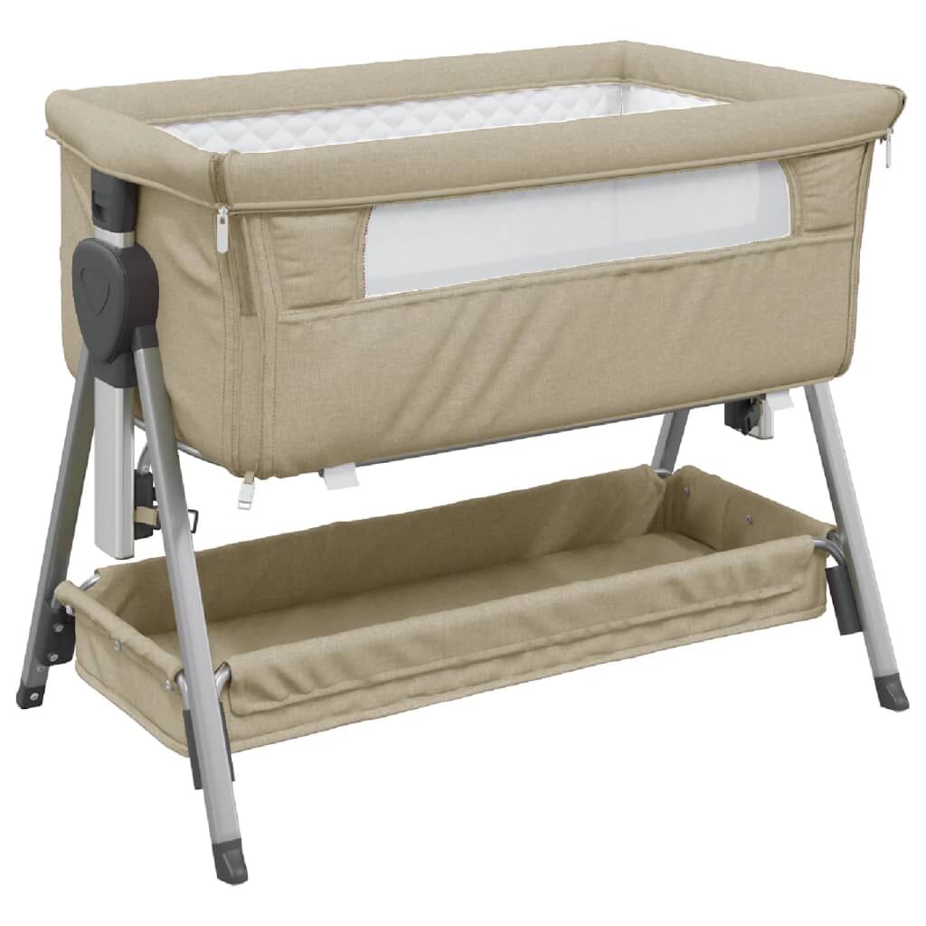 Vidaxl Cuna Con Colchón Tela De Lino Gris Taupe_0