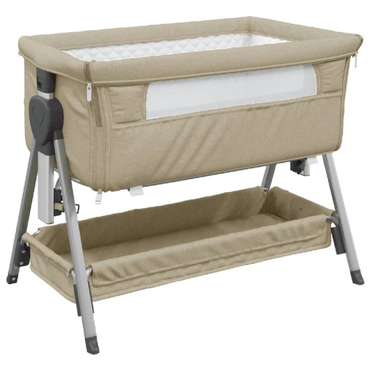 Vidaxl Cuna Con Colchón Tela De Lino Gris Taupe_0