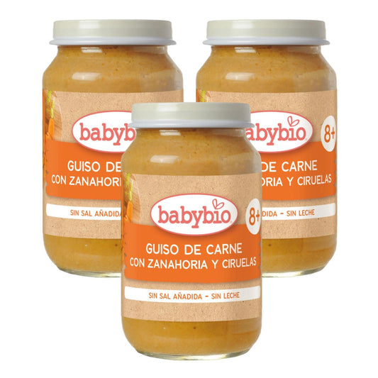 Pack 3 unidades potito de guiso de carne con zanahoria y ciruelas  Babybio 200 g