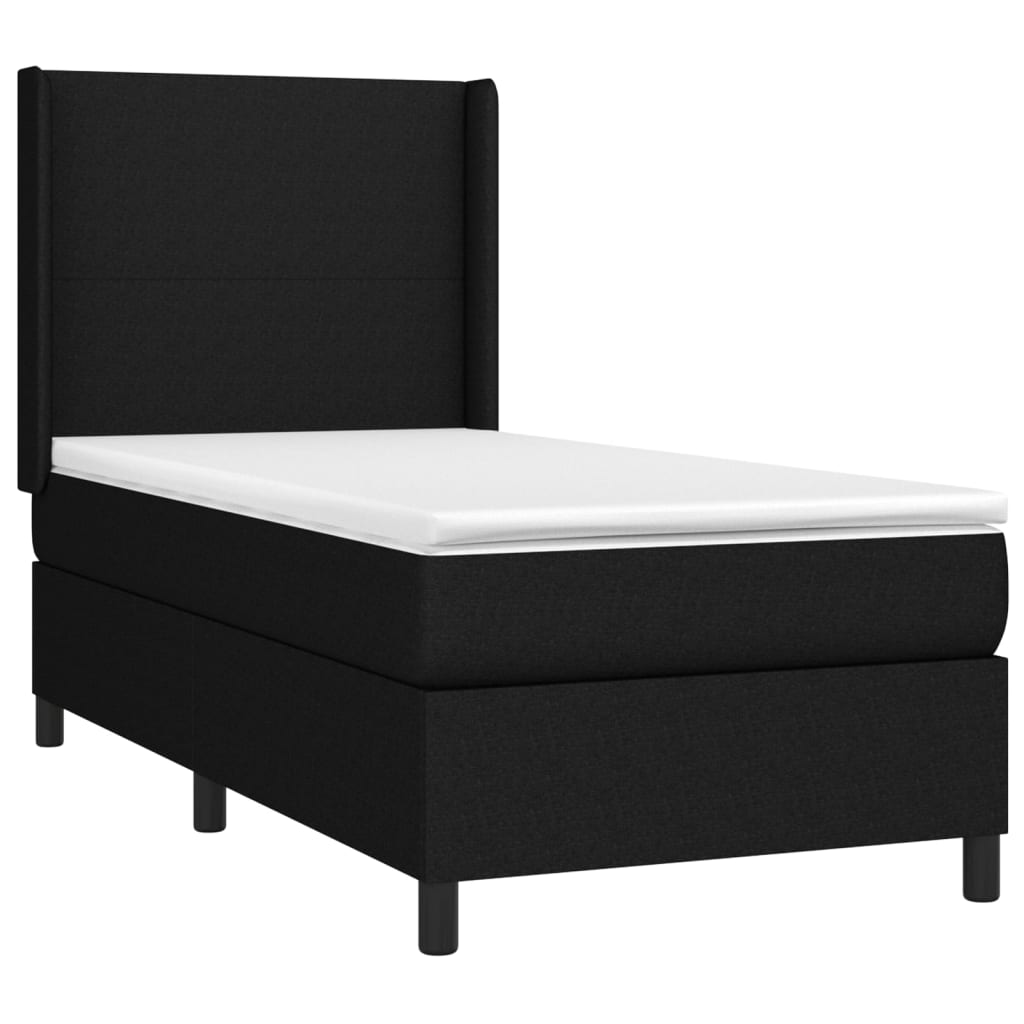 Cama Box Spring Colchón Y Luces Led Tela Negro 80x200 Cm / Vetonek_3