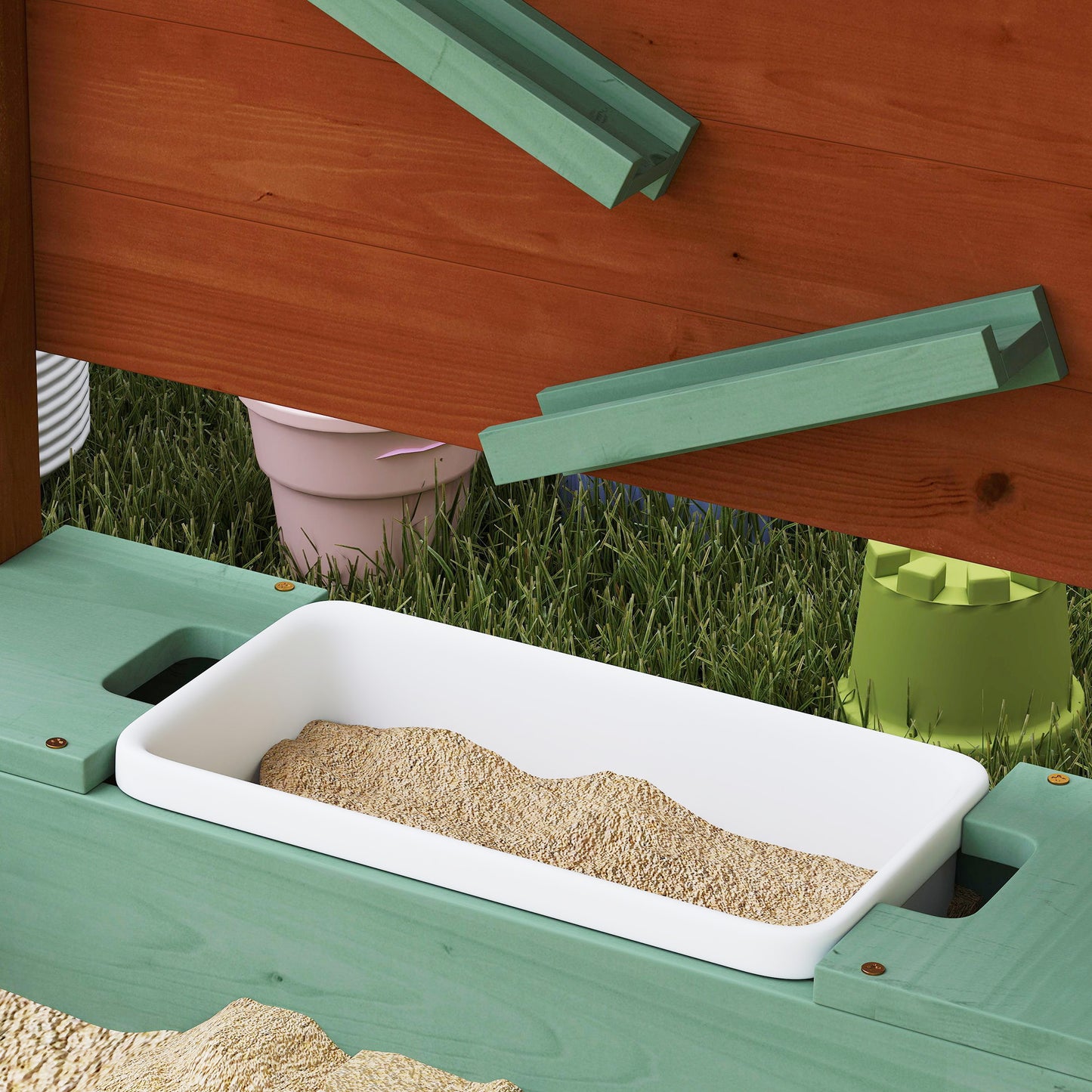 Aiyaplay Arenero Para Niños De Madera Con Techo Asientos 116x112,5x128 Cm Verde_4