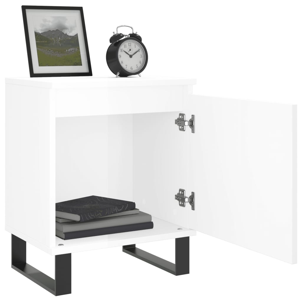 Mesitas Noche 2 Uds Madera Ingeniería Blanco Brillo 40x30x50 Cm_2