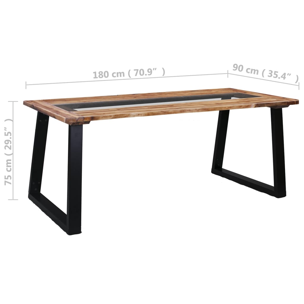 Mesa De Comedor De Madera Maciza De Acacia Y Vidrio 180x90x75cm_3