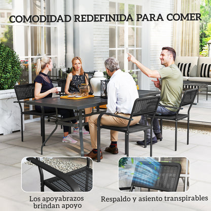 Outsunny Juego De 4 Sillas De Jardín Exterior Apilables 55x60x83 Cm Negro_5