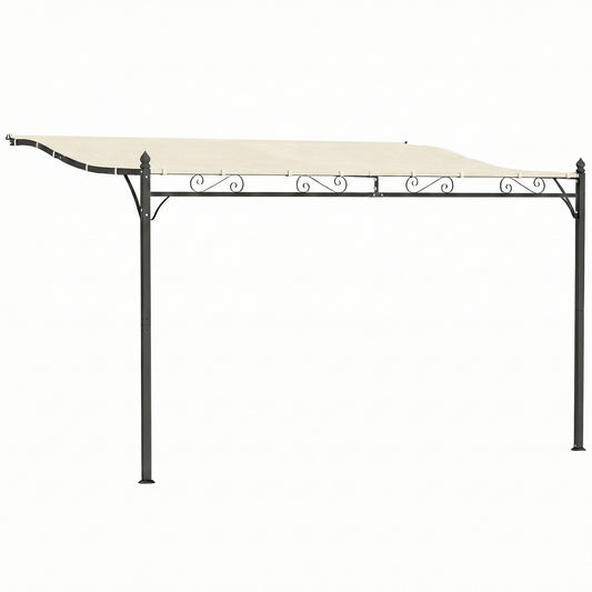 Outsunny Pérgola De Pared 2,5x3,5 M Con Techo Inclinado Marco Metálico Crema_0