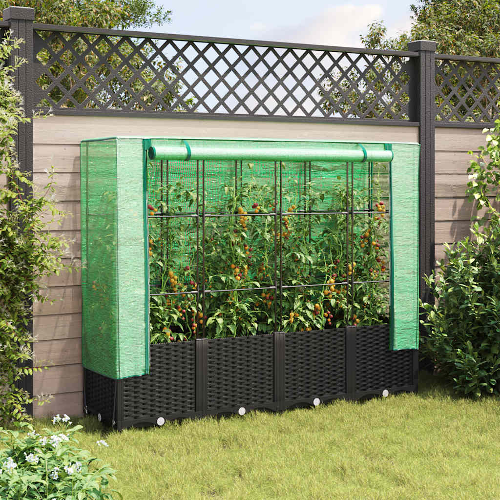 Jardinera Elevada Con Cubierta De Invernadero Aspecto Ratán 160x40x138 Cm_2