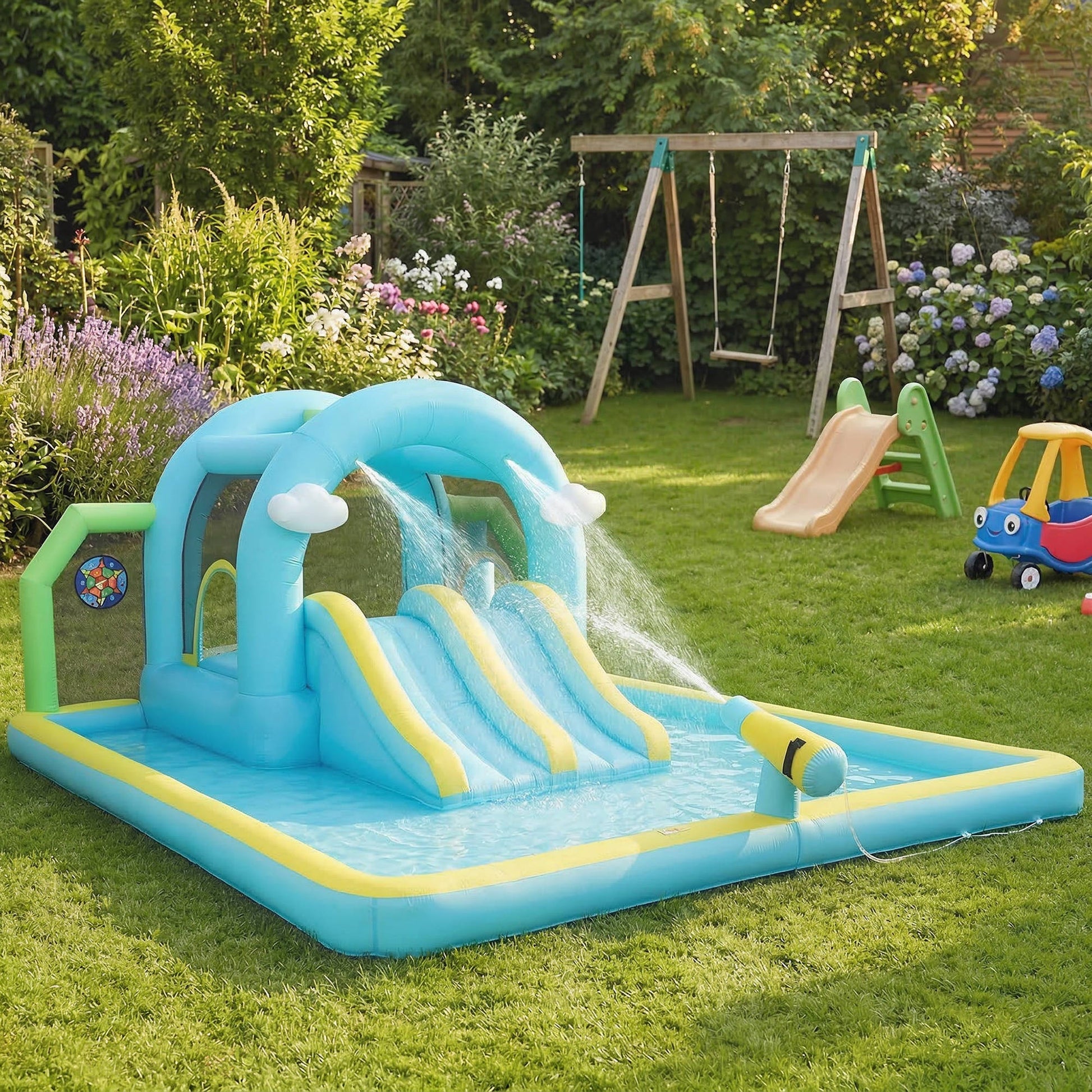 Aiyaplay Castillo Hinchable Acuático Con Soplador 2 Toboganes Trampolín Piscina_1