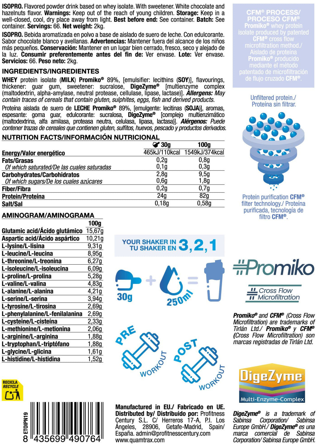 Isopro Cfm - 2kg - Crema Blanca De Avellanas Tostadas - Proteína De Aislado De Suero Isolate - Quamtrax_5