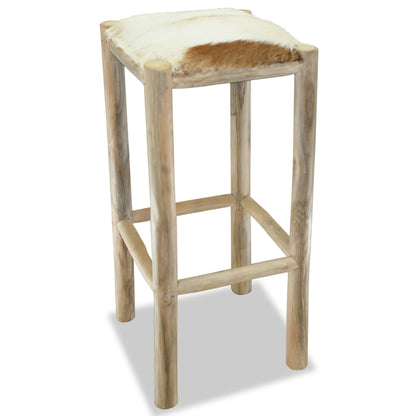 Taburete De Cocina De Cuero Auténtico Y Madera De Teca Maciza_0