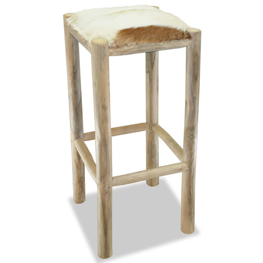 Taburete De Cocina De Cuero Auténtico Y Madera De Teca Maciza_0