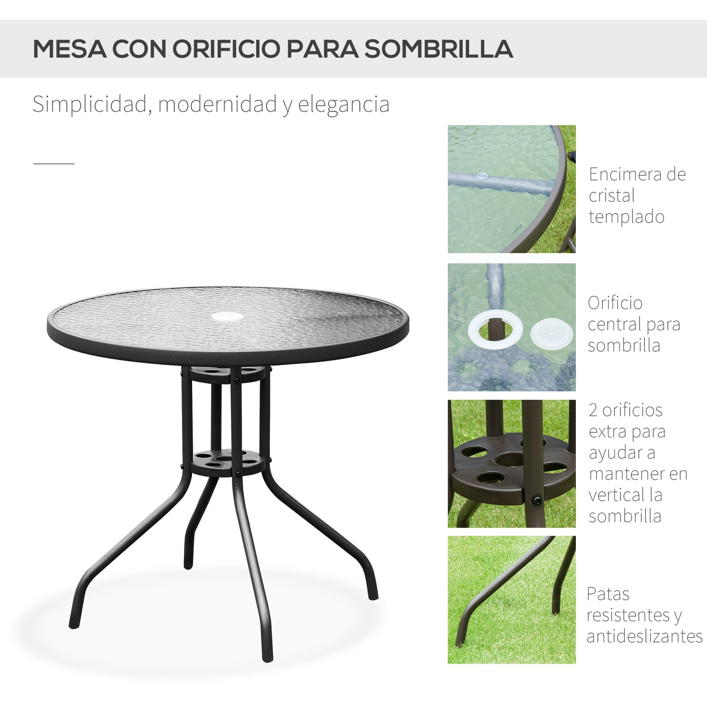 Outsunny Conjunto De Muebles Para Jardín Con 4 Sillas 1 Mesa Y 1 Parasol Texteline Aluminio Y Poliéster Negro_4