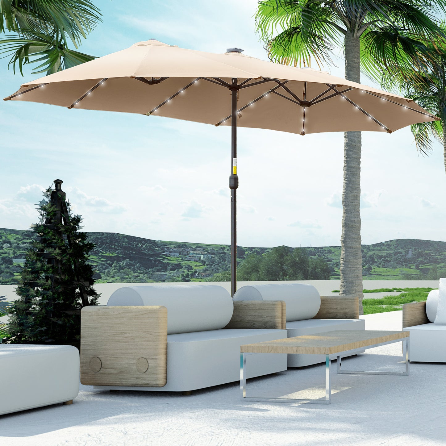Outsunny Sombrilla Doble Con 48 Luces Led_1