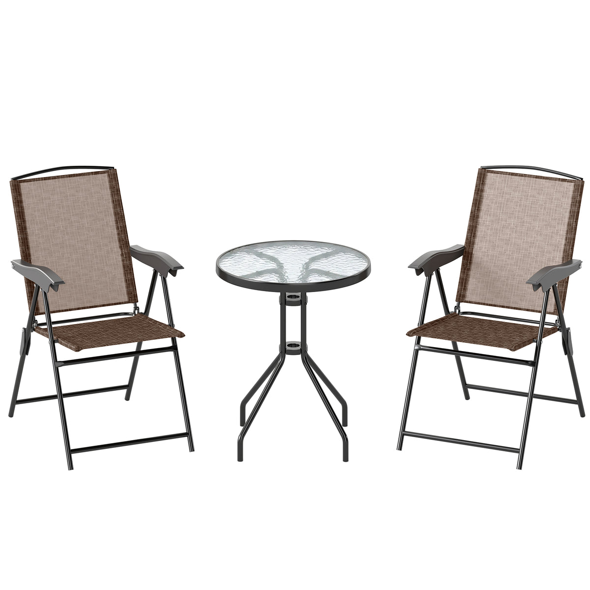 Conjunto Mesa Y 2 Sillas Outsunny Acero, Texteline Marrón 82,5x54x90 Cm_0