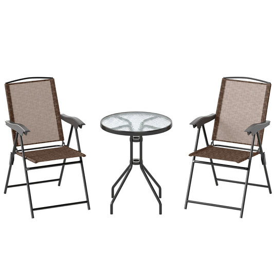 Conjunto Mesa Y 2 Sillas Outsunny Acero, Texteline Marrón 82,5x54x90 Cm_0