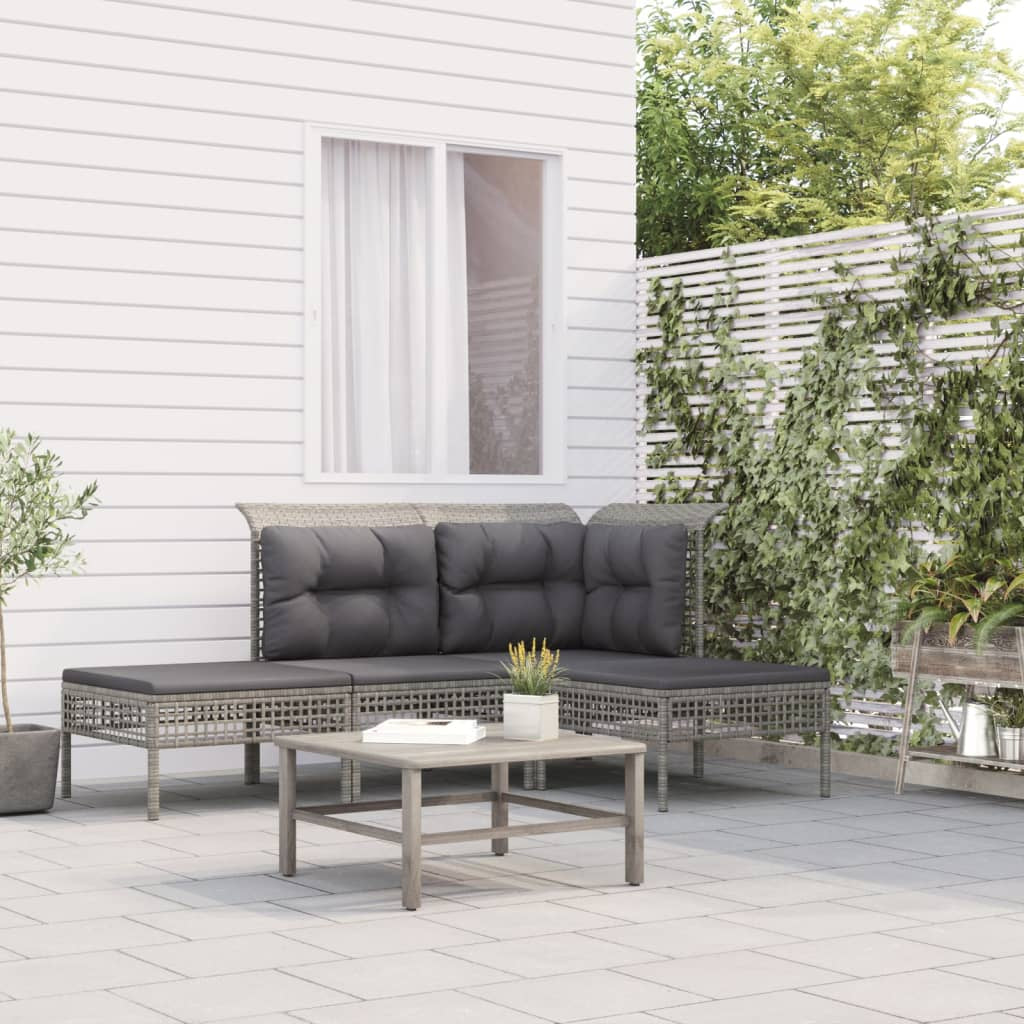 Vidaxl Set De Muebles De Jardín 4 Pzas Y Cojines Ratán Sintético Gris_1