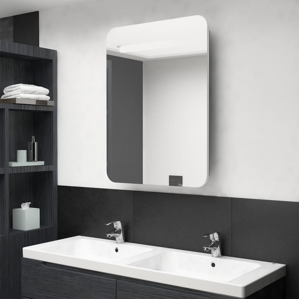 Armario De Baño Con Espejo Y Led Blanco Y Roble 60x11x80 Cm_0