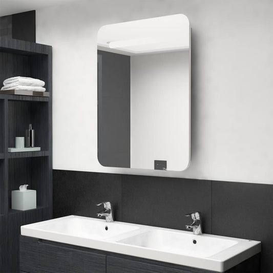 Armario De Baño Con Espejo Y Led Blanco Y Roble 60x11x80 Cm_0