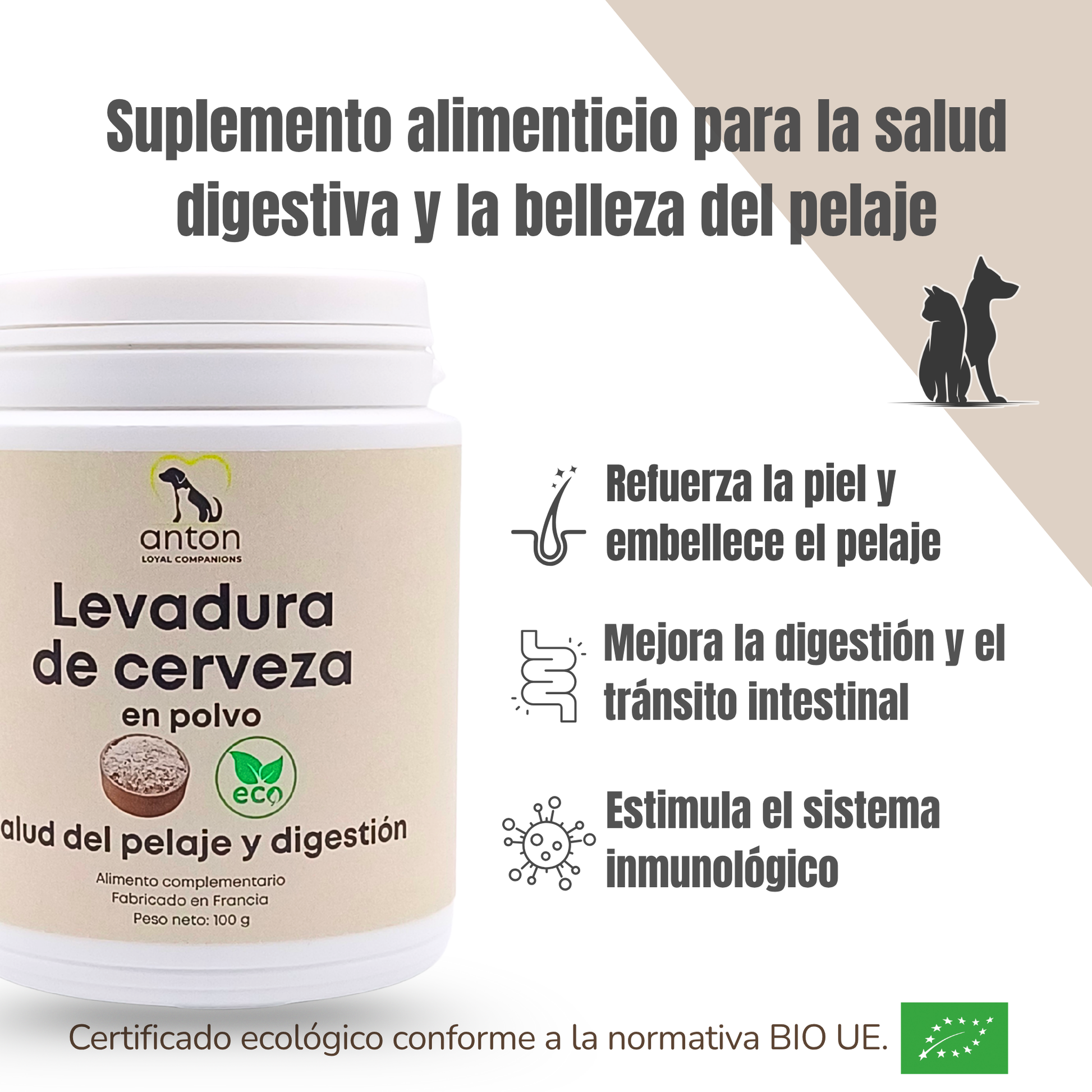 Suplemento natural para la piel y el pelaje de perros y gatos – Levadura de cerveza ECO 100 g_1