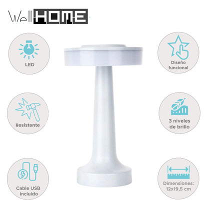 Well Home Lámpara De Mesa Led Con Control Táctil Y Batería Recargable Con 120 Lúmenes_1