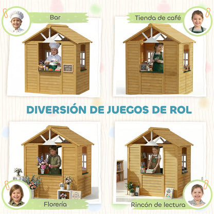 Aiyaplay Casita Infantil Exterior E Interior De Madera Con 2 Maceteros Marrón_5
