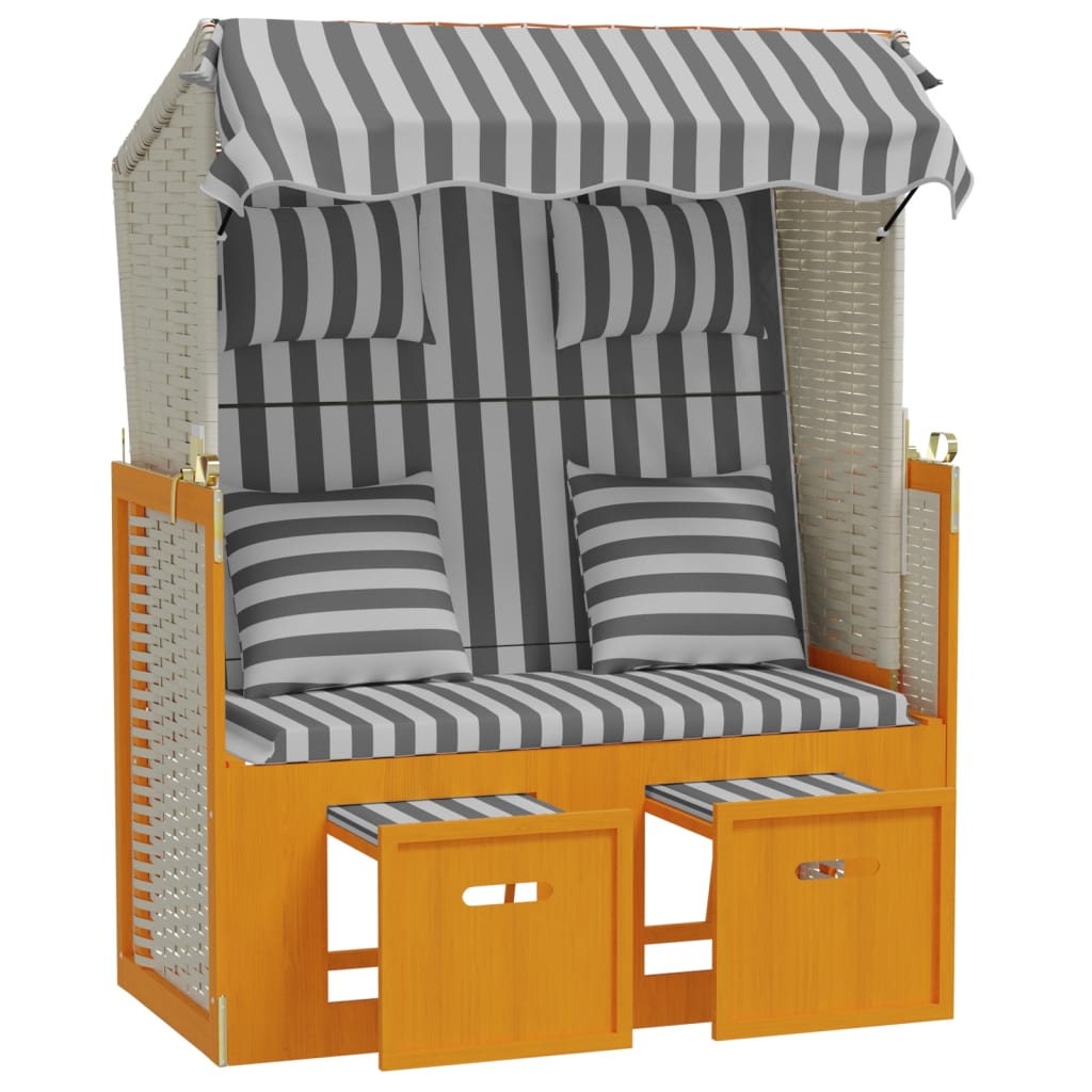 Silla Strandkorb Con Cojines Ratán Sintético Madera Blanco Gris_3