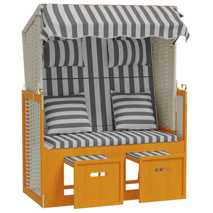 Silla Strandkorb Con Cojines Ratán Sintético Madera Blanco Gris_3
