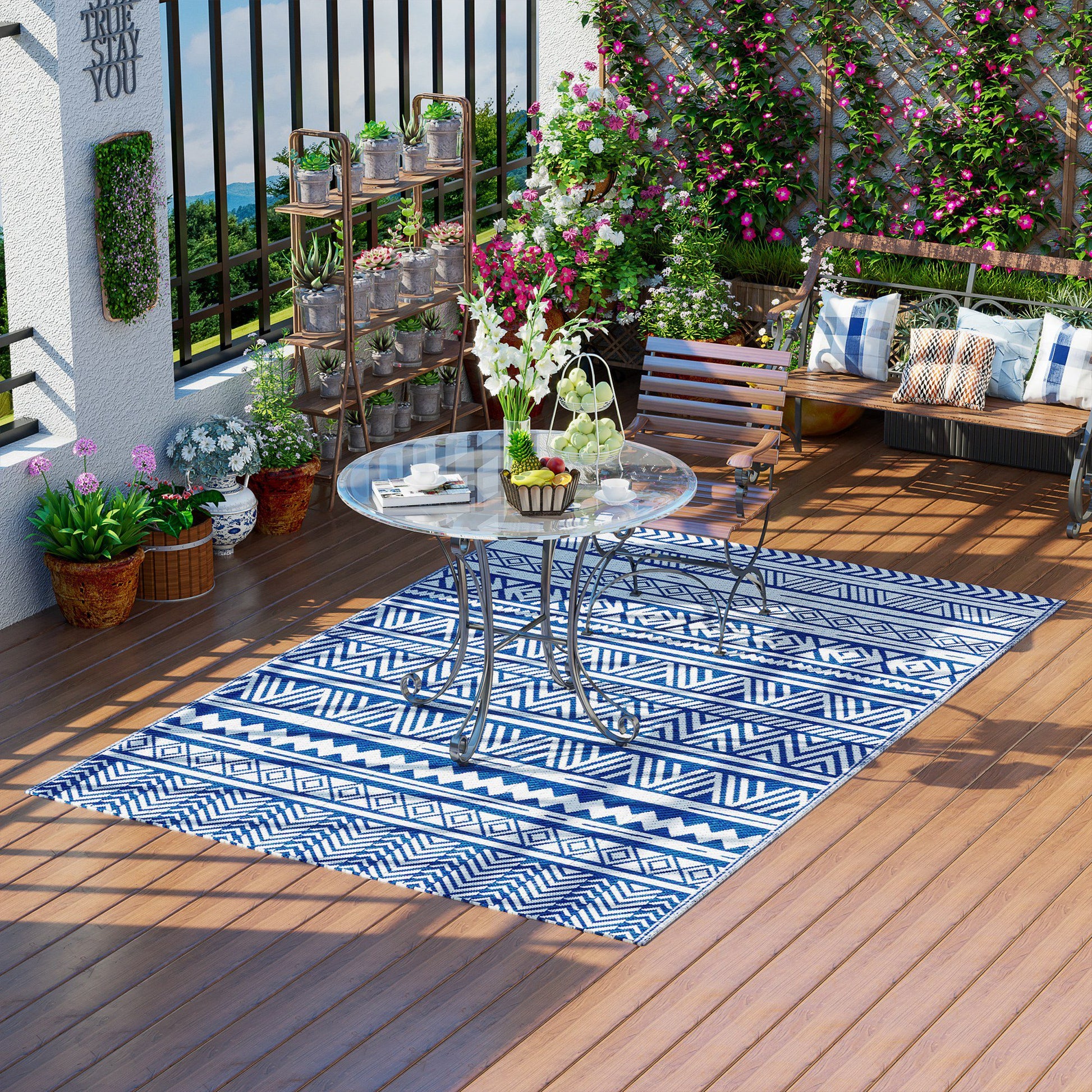 Outsunny Alfombra De Exterior 182x274 Cm Estilo Moderno Azul Oscuro Y Blanco_0