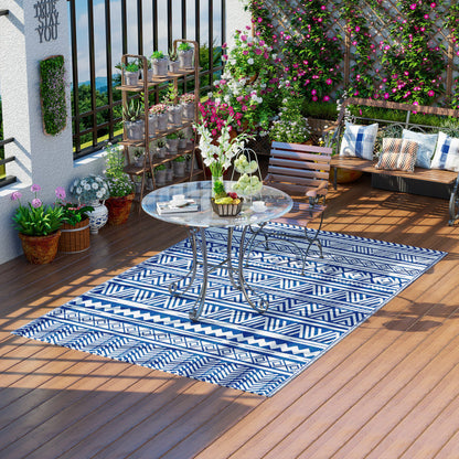 Outsunny Alfombra De Exterior 182x274 Cm Estilo Moderno Azul Oscuro Y Blanco_0