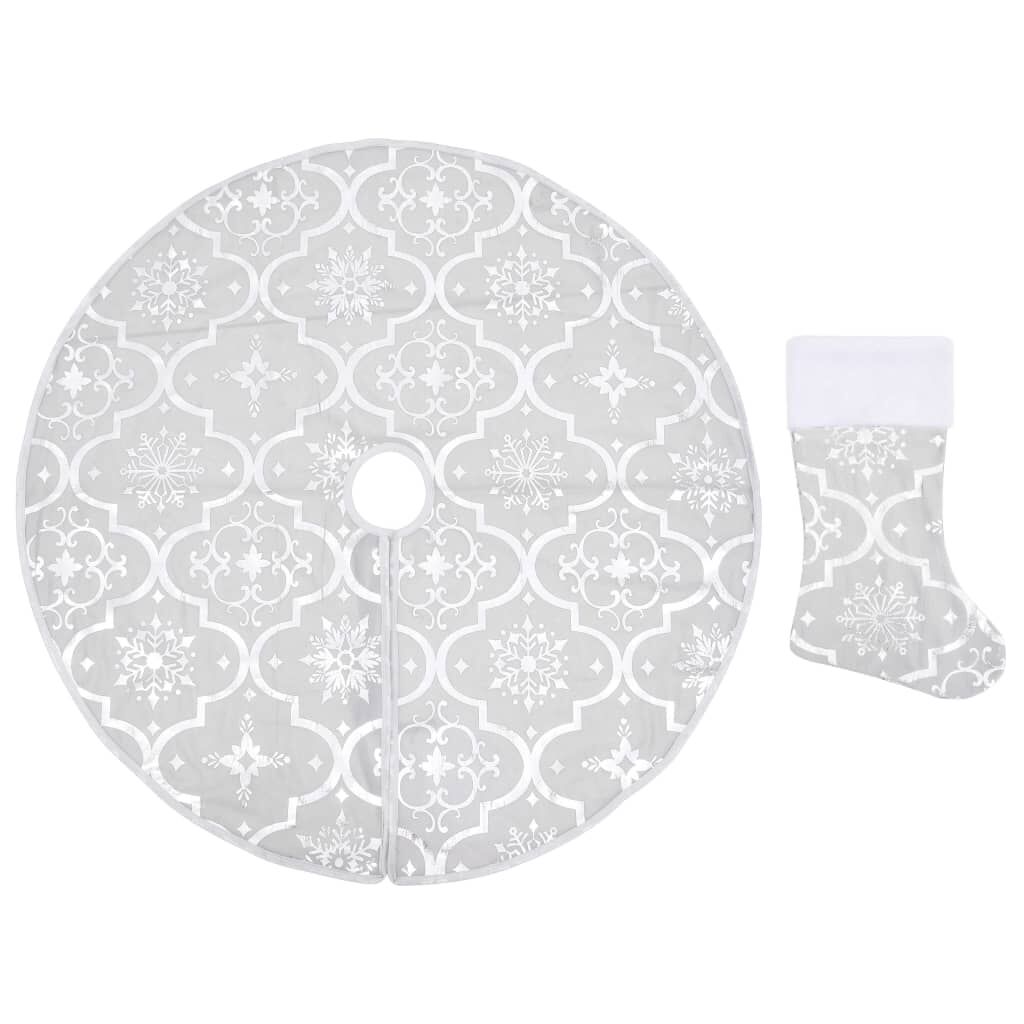 Vidaxl Falda Del Árbol De Navidad De Lujo Y Calcetín Tela Blanco 122cm_0