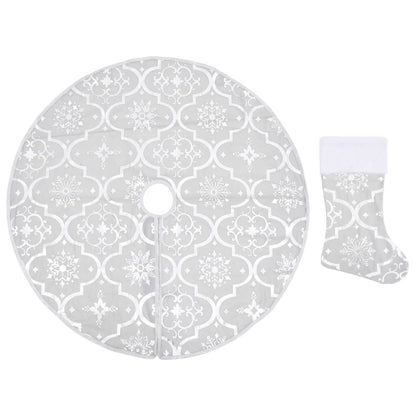 Vidaxl Falda Del Árbol De Navidad De Lujo Y Calcetín Tela Blanco 122cm_0