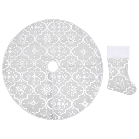 Vidaxl Falda Del Árbol De Navidad De Lujo Y Calcetín Tela Blanco 122cm_0