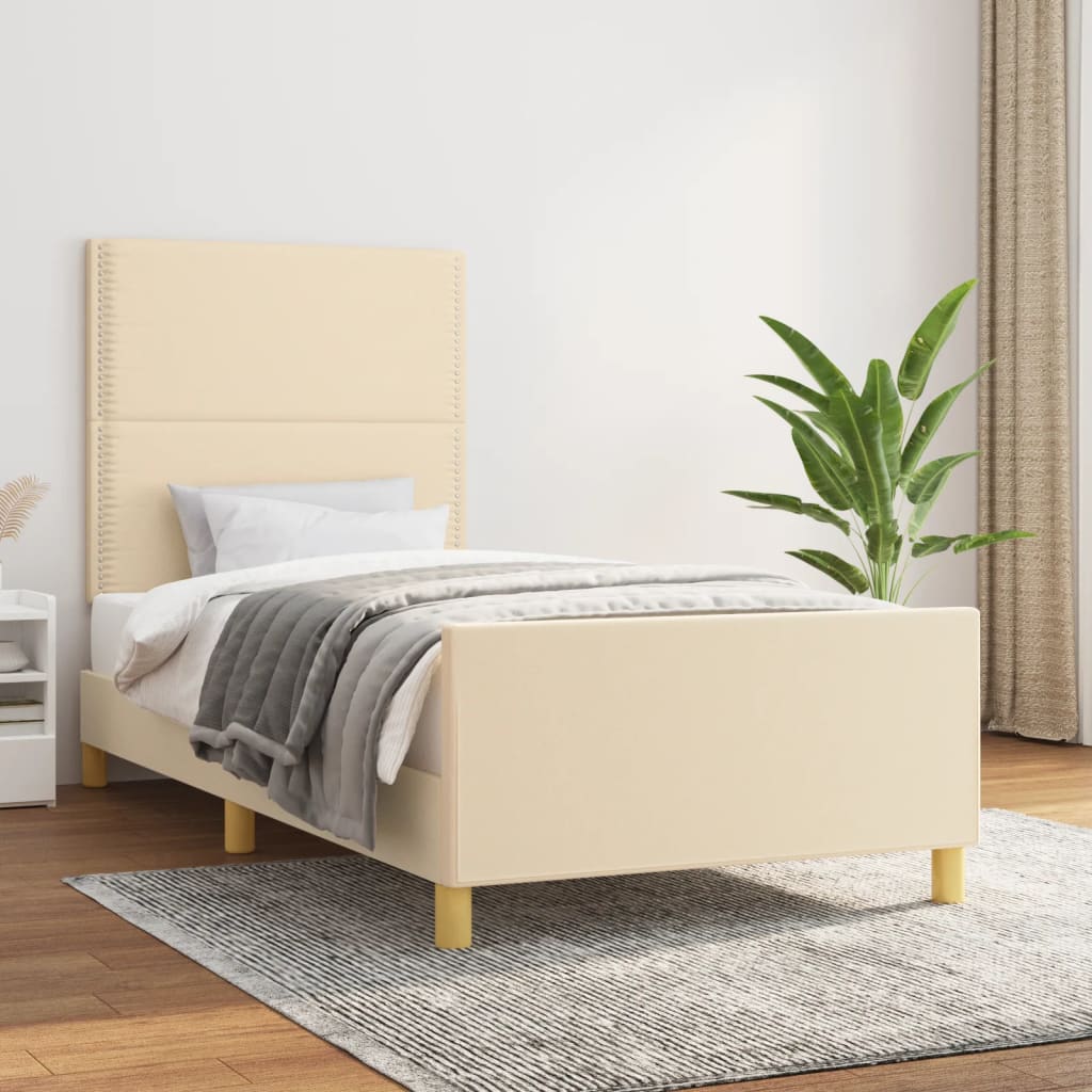 Estructura De Cama Con Cabecero De Tela Color Crema 90x190 Cm / Vetonek_3