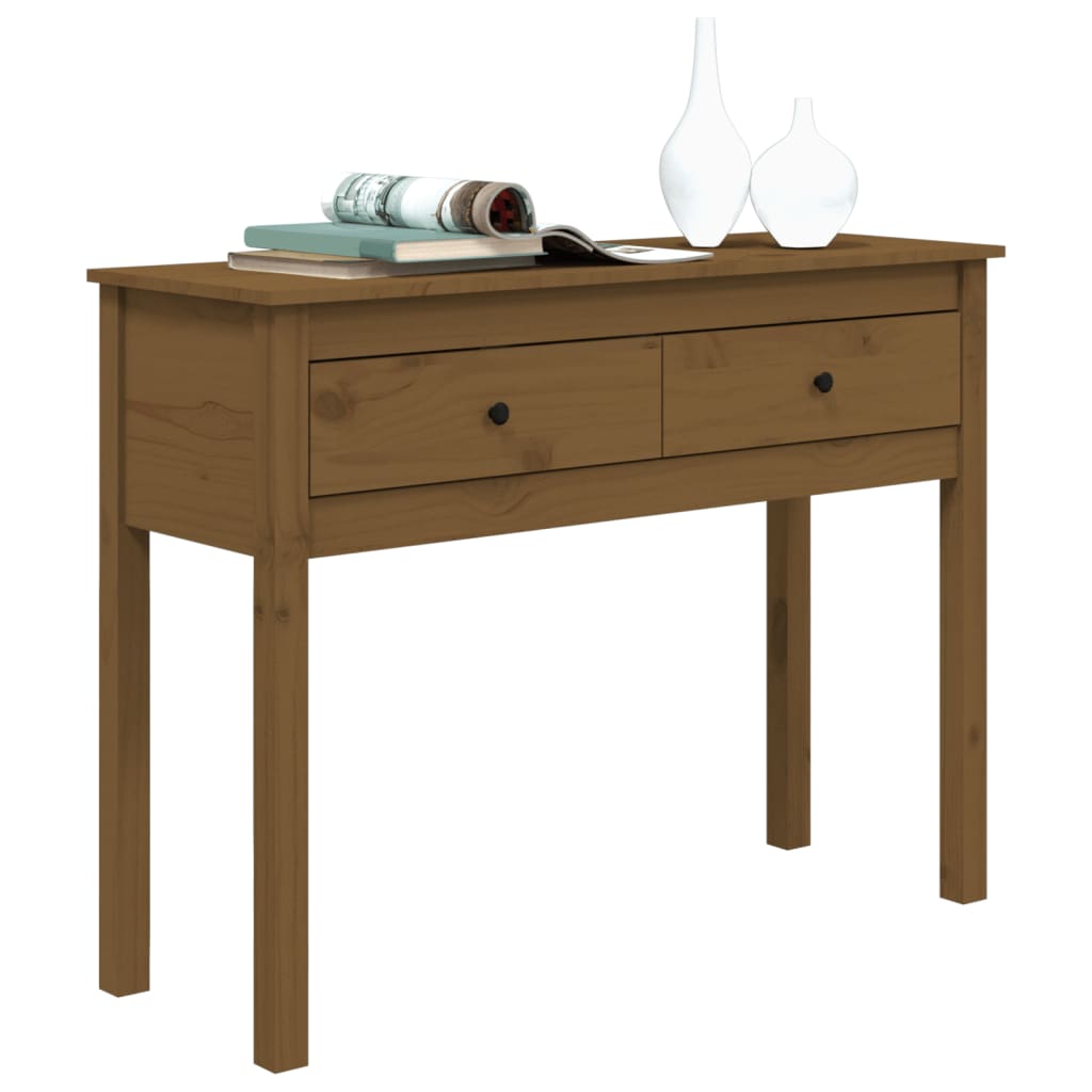 Mesa Consola De Madera Maciza De Pino Marrón Miel 100x35x75 Cm_2