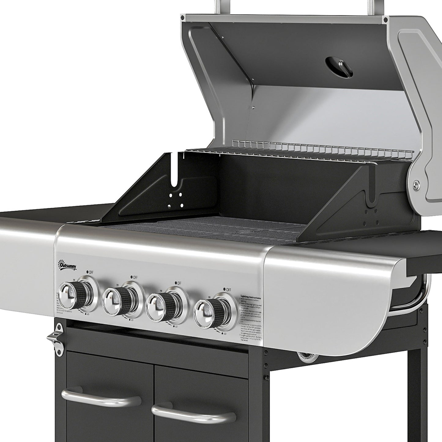 Outsunny Barbacoa De Gas Con 4 Quemadores 12,8 Kw Termómetro Mesas Laterales_3