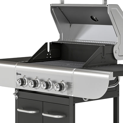 Outsunny Barbacoa De Gas Con 4 Quemadores 12,8 Kw Termómetro Mesas Laterales_3