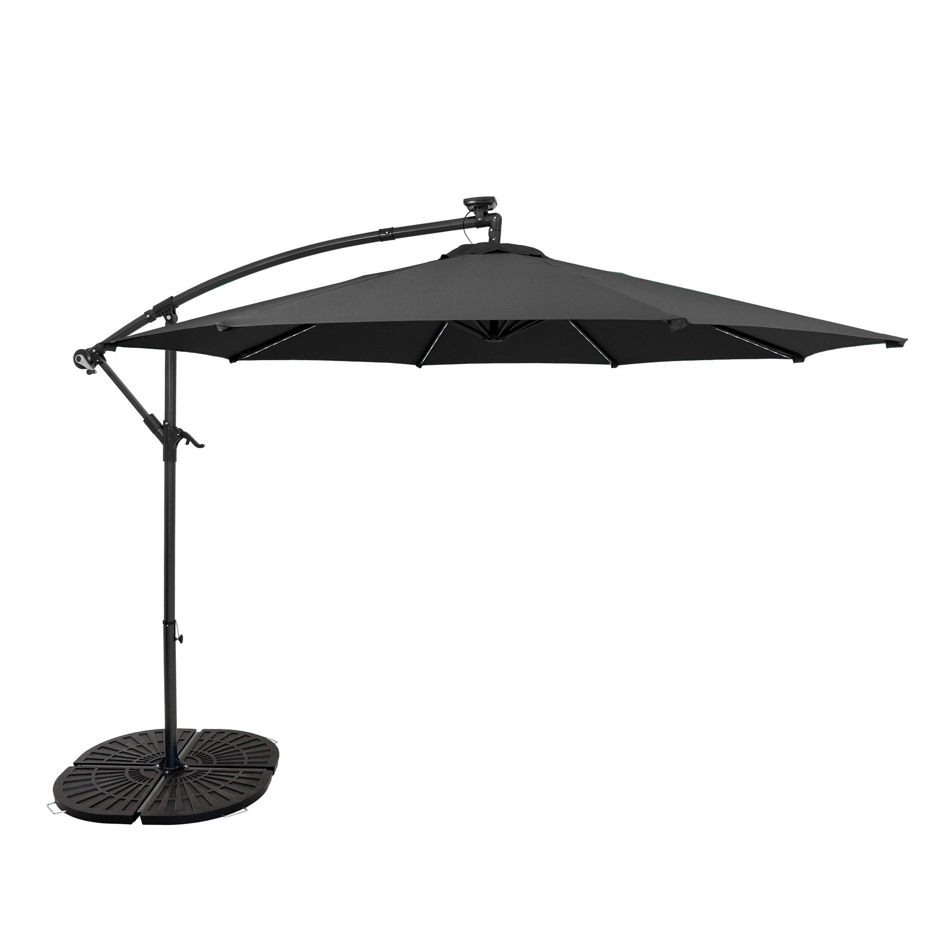 Parasol Excéntrico Led De 3 M Con Base De Abanico Completo – Gris_0