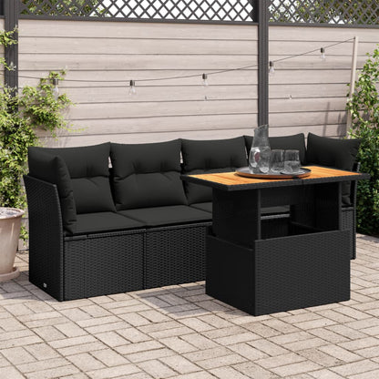 Set De Muebles De Jardín 5 Pzas Y Cojines Ratán Sintético Negro / Vetonek_4