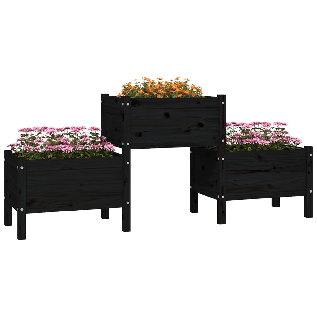 Jardinera De Madera De Pino Maciza Negra 178,5x44x75 Cm_2