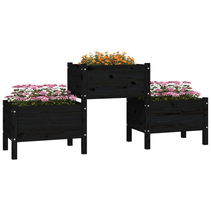 Jardinera De Madera De Pino Maciza Negra 178,5x44x75 Cm_2