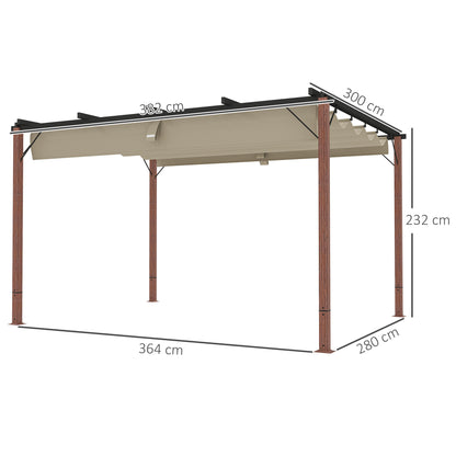Outsunny Pérgola Con Techo Retráctil 4x3 M Resistente Al Agua Natural Y Café_2