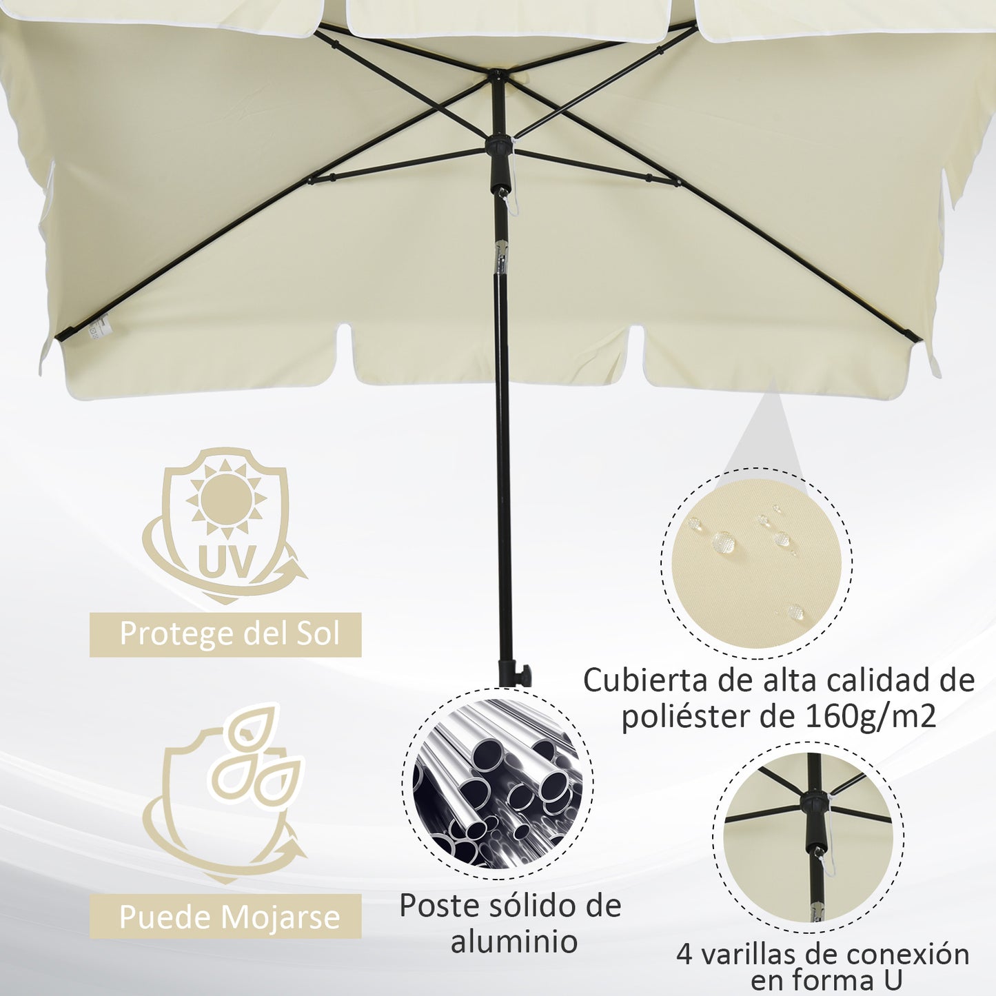 Outsunny Sombrilla De Jardín De Aluminio 2x1,3x2,5 M Beige_5