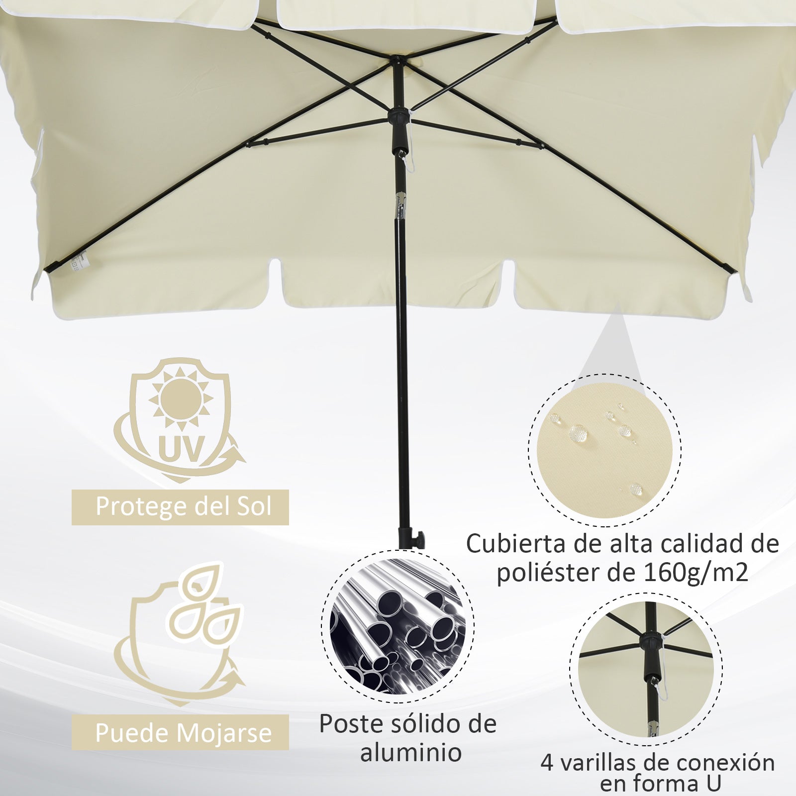 Outsunny Sombrilla De Jardín De Aluminio 2x1,3x2,5 M Beige_5