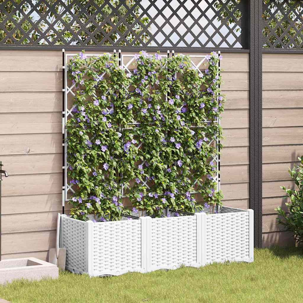 Vidaxl Maceta De Jardín Con Enrejado 3 Pcs Blanco 120 X 40 X 143 Cm Pp_1