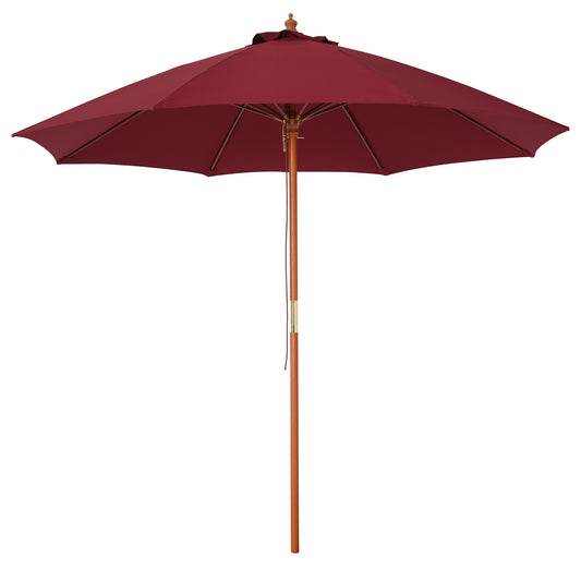 Outsunny Sombrilla De Madera Ajustable Ventilación Sistema Polea Ø257x253cm Rojo_0